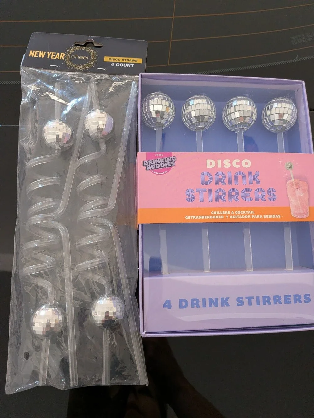 Disco Drink Stirrers And disco Ball Straws- Silver Mirror Ball (4 Count)